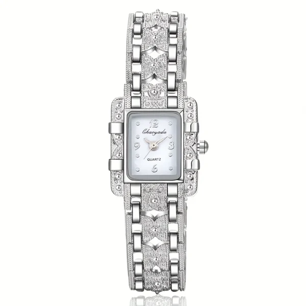 S1c6ef54d1362447d9ba8ba0c2966a3aaS.webp 2026 Fashion Luxury Square Black White Rhinestone Digital Square Alloy Dial Quartz Women's Watch