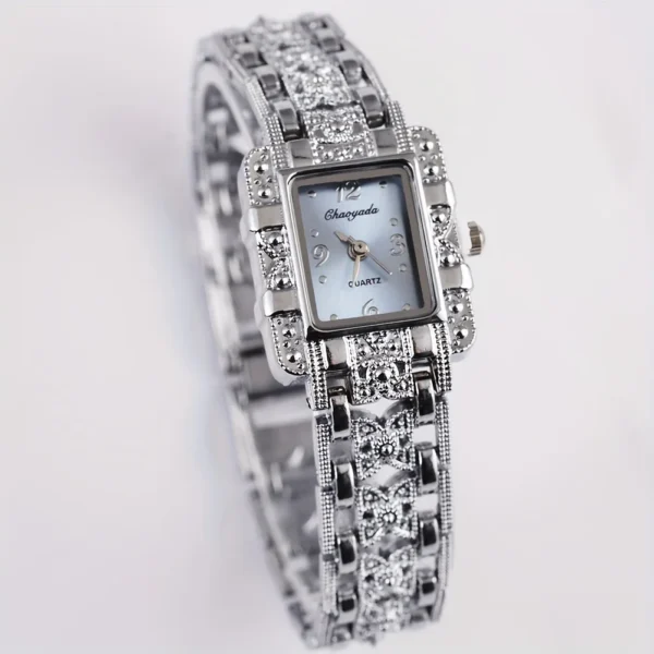 S1f6126e4ea1b4eb289024e9b9a9dbec42.webp 2026 Fashion Luxury Square Black White Rhinestone Digital Square Alloy Dial Quartz Women's Watch