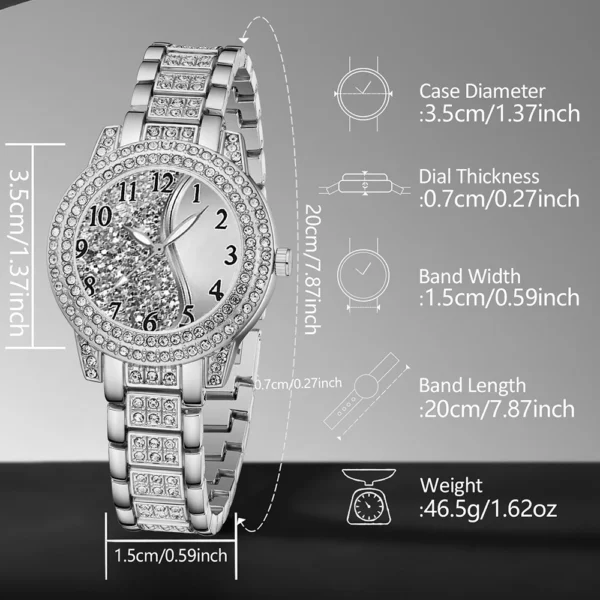 2Pcs/Set Unisex Jewelry Watches Women's Wristwatch Accessories Silver Fashion Business Elegant Classic Exquisite Retro Light Luxury Rhinestone Luxury Bracelet Watch Set Y2K Suitable for Daily Outfits, Travel, Perfect Holiday Gift
