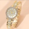 S2c2eb42a3a5348a39bc8474a24aea27bY.webp 1pc Casual Rhinestone Decor Quartz Watch Elegant Round Pointer Analog Wristwatch & 1pc Bracelet, Gift For Mom/Girlfriend