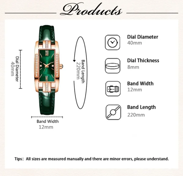 1 pcs Relógios das mulheres Moda Square Ladies Quartz Watch Bracelet Set Dial Verde Simples Couro Luxo Mulheres Relógios