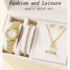 6PCS Set Luxury Watch Women Ring Necklace Earring Rhinestone Fashion Wristwatch Casual Ladies Watches Bracelet Set Clock