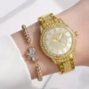 S41ea1dcd643a47699b14573c156cc40ez.webp 1pc Casual Rhinestone Decor Quartz Watch Elegant Round Pointer Analog Wristwatch & 1pc Bracelet, Gift For Mom/Girlfriend