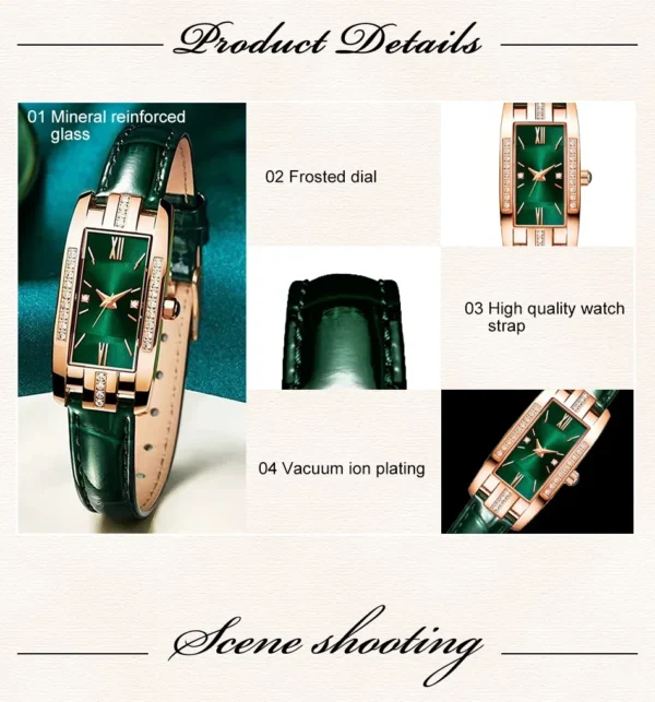 1 pcs Relógios das mulheres Moda Square Ladies Quartz Watch Bracelet Set Dial Verde Simples Couro Luxo Mulheres Relógios