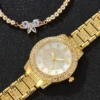 S49fd5ec2379a47de89ae1d0557b2304eA.webp 1pc Casual Rhinestone Decor Quartz Watch Elegant Round Pointer Analog Wristwatch & 1pc Bracelet, Gift For Mom/Girlfriend
