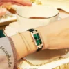 1 pcs Relógios das mulheres Moda Square Ladies Quartz Watch Bracelet Set Dial Verde Simples Couro Luxo Mulheres Relógios