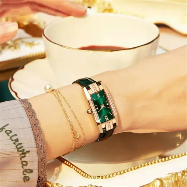 1 pcs Relógios das mulheres Moda Square Ladies Quartz Watch Bracelet Set Dial Verde Simples Couro Luxo Mulheres Relógios