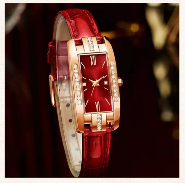 1 pcs Relógios das mulheres Moda Square Ladies Quartz Watch Bracelet Set Dial Verde Simples Couro Luxo Mulheres Relógios