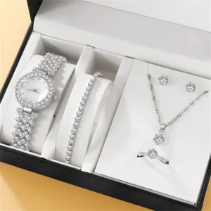 S8c52cb5d755f415faa8f4d7246ef63f7u.webp 6PCS Set Luxury Watch Women Ring Necklace Earring Rhinestone Fashion Wristwatch Casual Ladies Watches Bracelet Set Clock