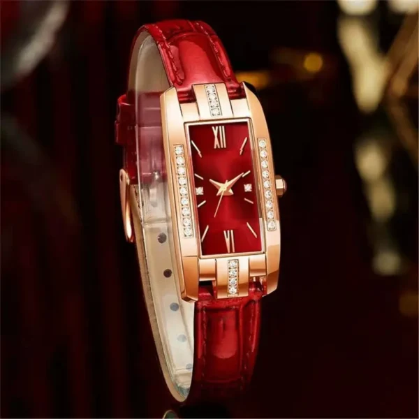 1 pcs Relógios das mulheres Moda Square Ladies Quartz Watch Bracelet Set Dial Verde Simples Couro Luxo Mulheres Relógios