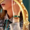 1 pcs Relógios das mulheres Moda Square Ladies Quartz Watch Bracelet Set Dial Verde Simples Couro Luxo Mulheres Relógios