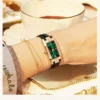 1 pcs Relógios das mulheres Moda Square Ladies Quartz Watch Bracelet Set Dial Verde Simples Couro Luxo Mulheres Relógios