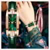 1 pcs Relógios das mulheres Moda Square Ladies Quartz Watch Bracelet Set Dial Verde Simples Couro Luxo Mulheres Relógios