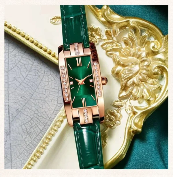 1 pcs Relógios das mulheres Moda Square Ladies Quartz Watch Bracelet Set Dial Verde Simples Couro Luxo Mulheres Relógios