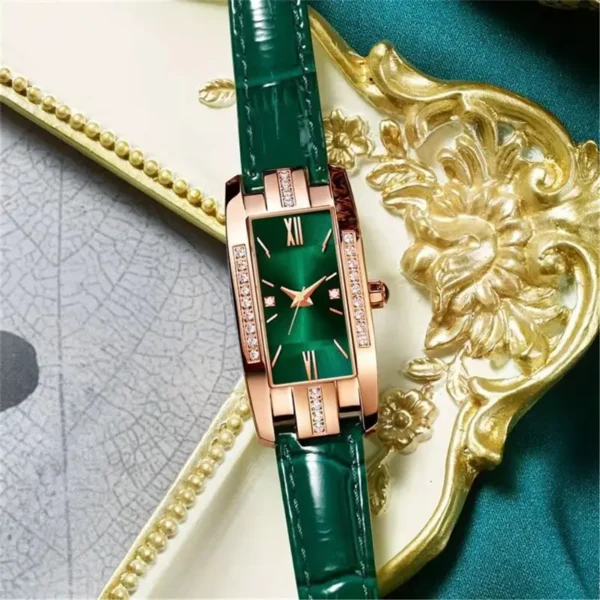 1 pcs Relógios das mulheres Moda Square Ladies Quartz Watch Bracelet Set Dial Verde Simples Couro Luxo Mulheres Relógios