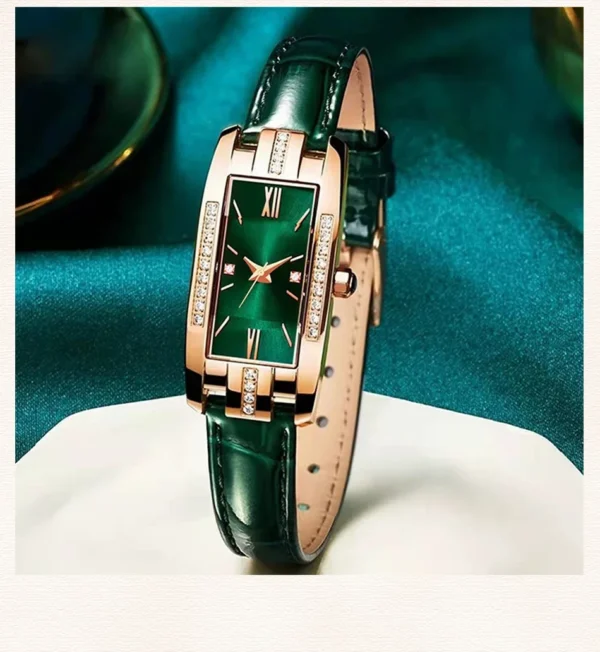 1 pcs Relógios das mulheres Moda Square Ladies Quartz Watch Bracelet Set Dial Verde Simples Couro Luxo Mulheres Relógios