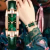 1 pcs Relógios das mulheres Moda Square Ladies Quartz Watch Bracelet Set Dial Verde Simples Couro Luxo Mulheres Relógios