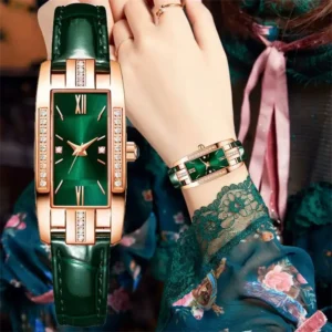 Sb51c1fdfb8fa49f593e87401a265f0ddS.webp 1 pcs Relógios das mulheres Moda Square Ladies Quartz Watch Bracelet Set Dial Verde Simples Couro Luxo Mulheres Relógios