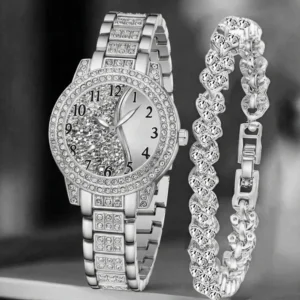 Sb937144bdf2a467cbdd373e2719c670eu-1.webp 2Pcs/Set Unisex Jewelry Watches Women's Wristwatch Accessories Silver Fashion Business Elegant Classic Exquisite Retro Light Luxury Rhinestone Luxury Bracelet Watch Set Y2K Suitable for Daily Outfits, Travel, Perfect Holiday Gift