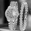 2Pcs/Set Unisex Jewelry Watches Women's Wristwatch Accessories Silver Fashion Business Elegant Classic Exquisite Retro Light Luxury Rhinestone Luxury Bracelet Watch Set Y2K Suitable for Daily Outfits, Travel, Perfect Holiday Gift