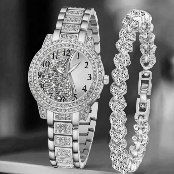 2Pcs/Set Unisex Jewelry Watches Women's Wristwatch Accessories Silver Fashion Business Elegant Classic Exquisite Retro Light Luxury Rhinestone Luxury Bracelet Watch Set Y2K Suitable for Daily Outfits, Travel, Perfect Holiday Gift