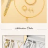 6PCS Set Luxury Watch Women Ring Necklace Earring Rhinestone Fashion Wristwatch Casual Ladies Watches Bracelet Set Clock