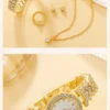 6PCS Set Luxury Watch Women Ring Necklace Earring Rhinestone Fashion Wristwatch Casual Ladies Watches Bracelet Set Clock